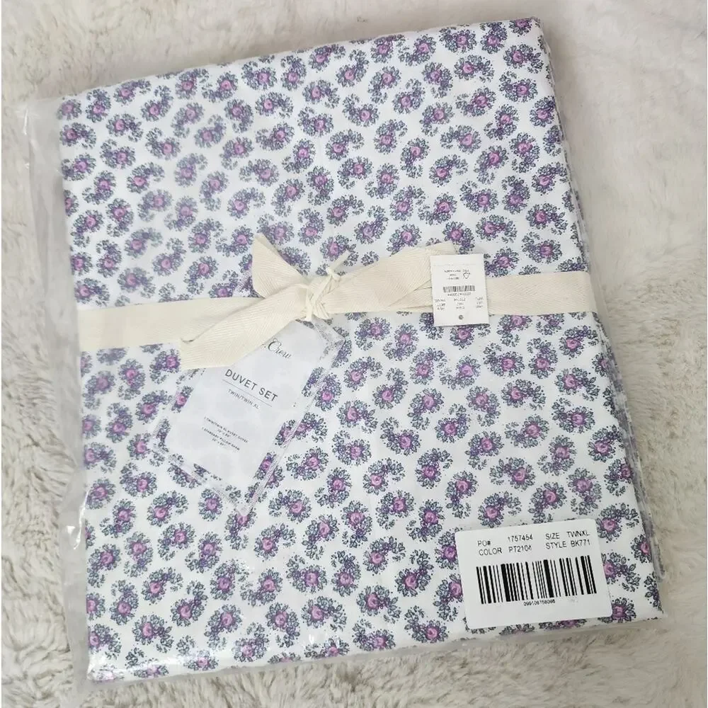 J. Crew Home Purple Floral Paisley Duvet Set Twin/Twin XL 100% Cotton NEW BK771 - Picture 2 of 8
